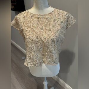 Sequin Embellished Cream Top Size M
